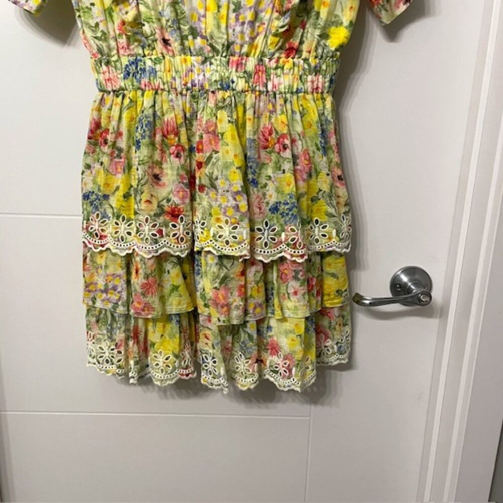 LoveShackFancy Short Sleeve Floral Aldina Mini Dress Rainbow Skies Size Medium - Picture 8 of 16